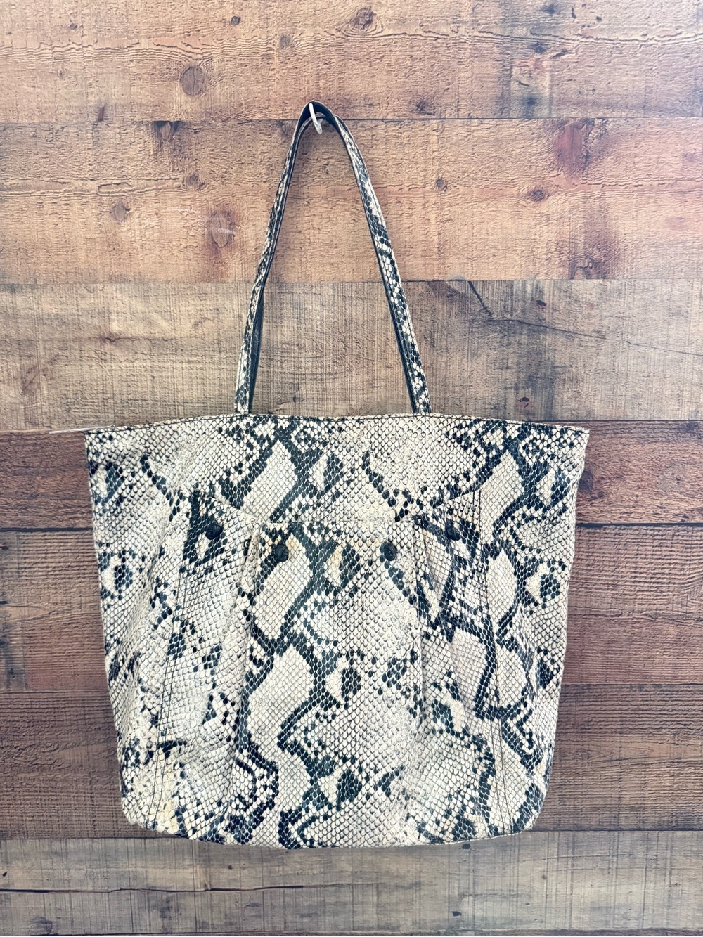 Falchi by Falchi Snake-Print Tote Bag in Beige and Black